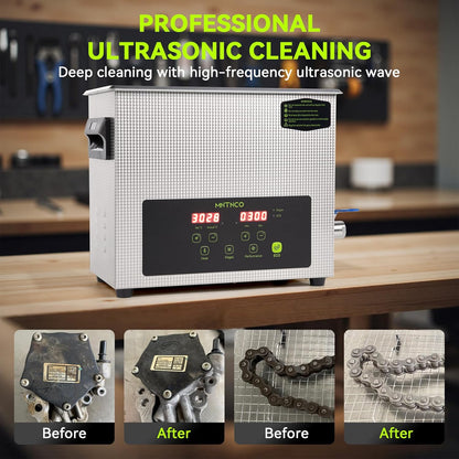 6L Commercial Ultrasonic Cleaner, ECO Mode, Heating, Degas Mode, ECO Energy-Saving Ultrasonic Cleaning Machine Excellent for Labs,Carburetor,Jewelry,Dentures,Automotive & Industrial Parts.