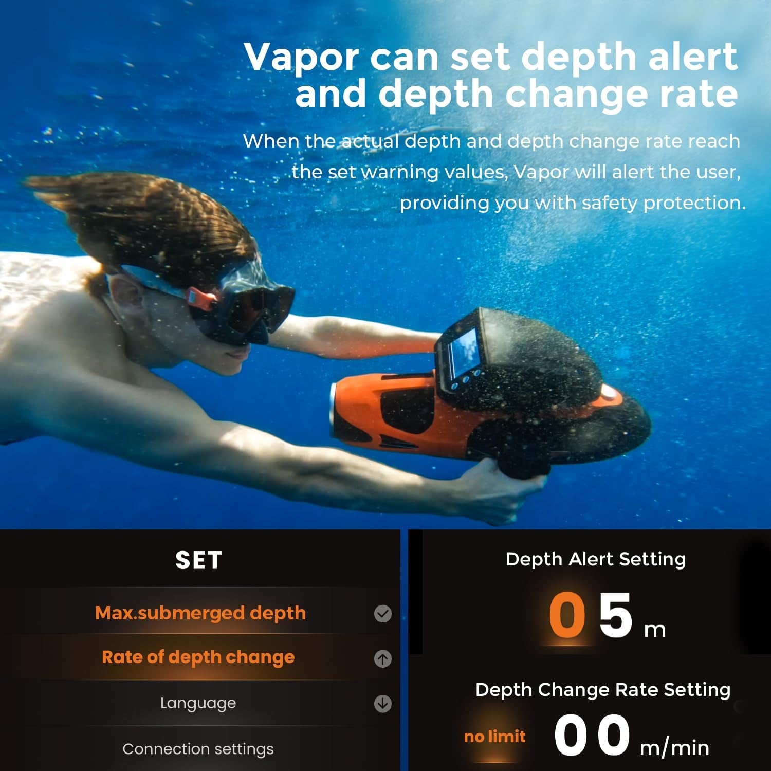 Vapor Pump-Jet Underwater Scooter 3 Gear Speed 60 Minutes 6.21Mph 46Lbf for Free Diving Scuba Diving Snorkeling Recreational Toys for Yachts and Boats