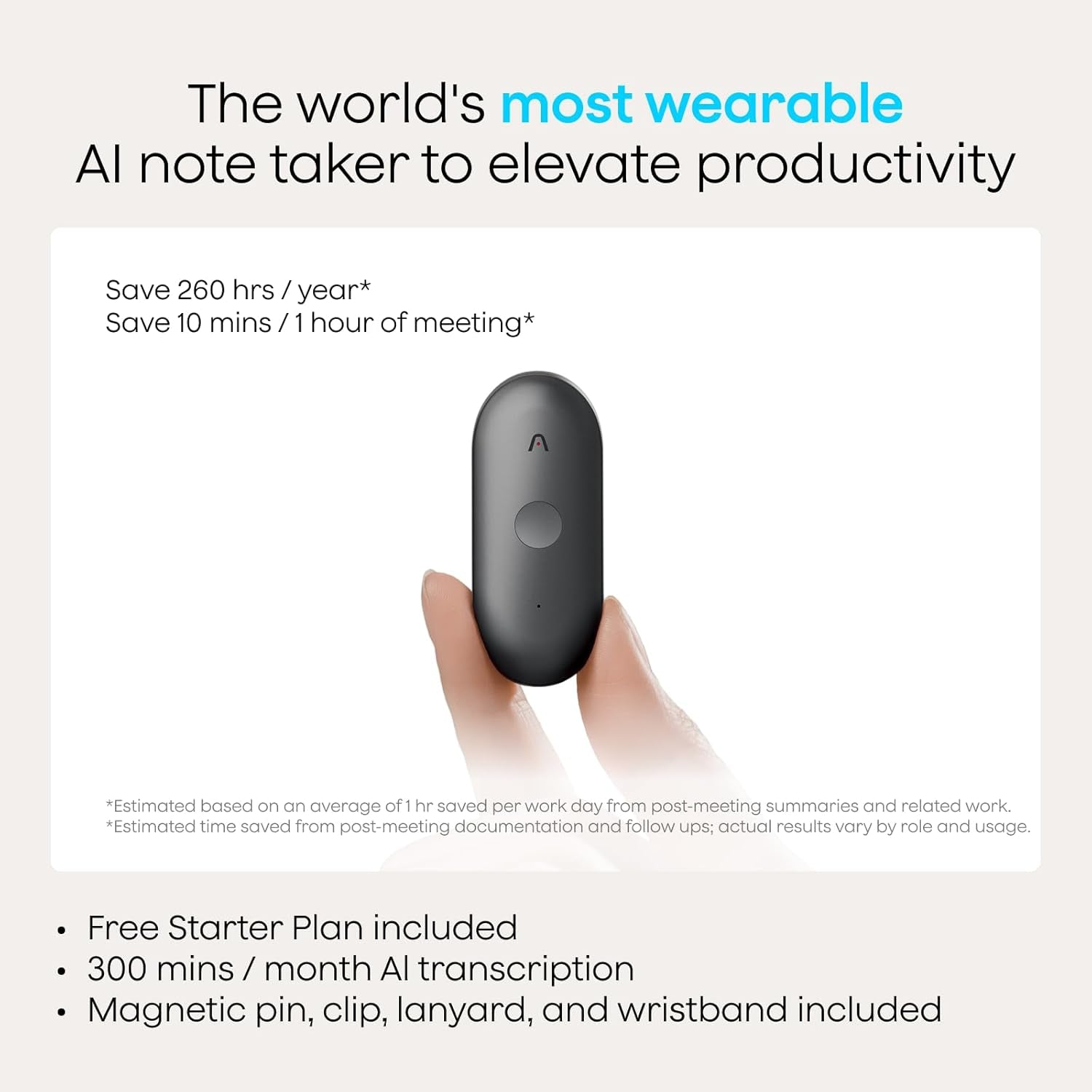 Notepin S AI Voice Recorder, Wearable AI Notetaker, AI Transcribe & Summarize, Support 112 Languages, 64GB Audio Recorder for Meetings Interviews, Professionals, Teams, with 4 Accessories
