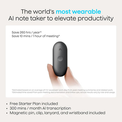Notepin S AI Voice Recorder, Wearable AI Notetaker, AI Transcribe & Summarize, Support 112 Languages, 64GB Audio Recorder for Meetings Interviews, Professionals, Teams, with 4 Accessories
