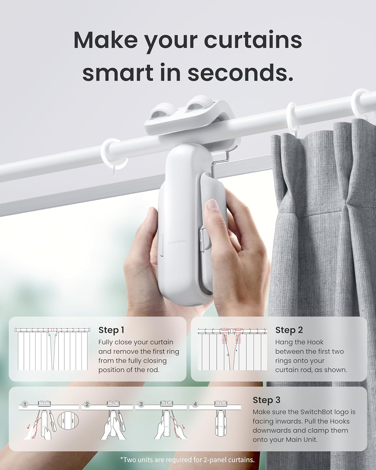 2025 Automatic Curtain Opener 3 Rod-Bluetooth Remote Control, Wifi&App Control, Upgraded High-Performance, Add Hub to Work with Alexa, Google Home, Homekit via Matter