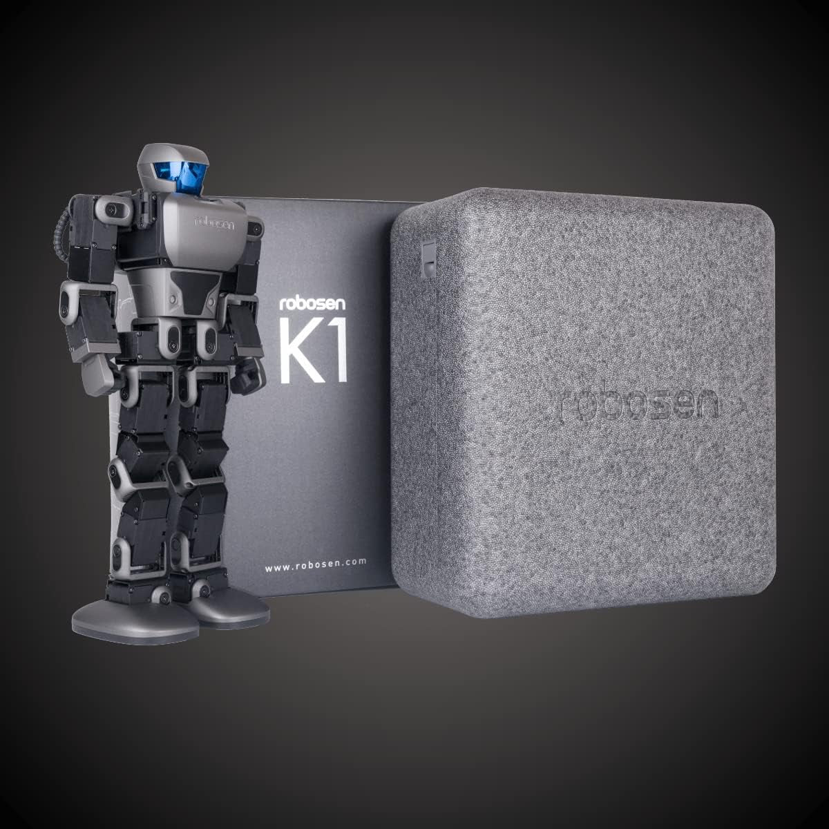 Lightweight voice control device Robosen K1 with stylish packaging and robot figure.