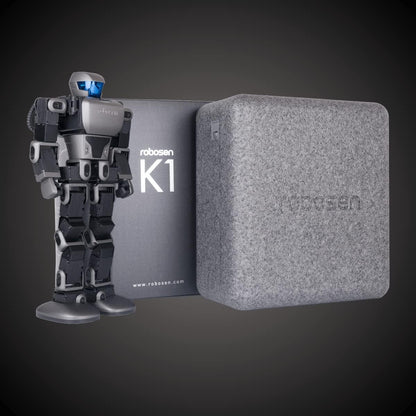 Lightweight voice control device Robosen K1 with stylish packaging and robot figure.
