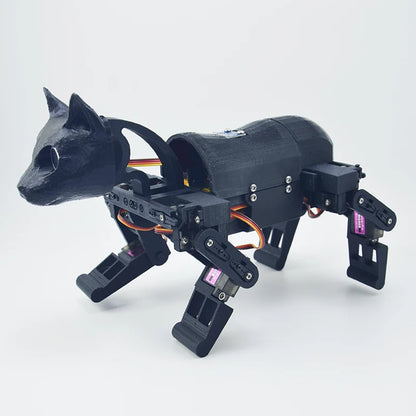 Quadruped bionic robot designed for research with lifelike movements and 12 degrees of freedom, showcasing advanced technology.