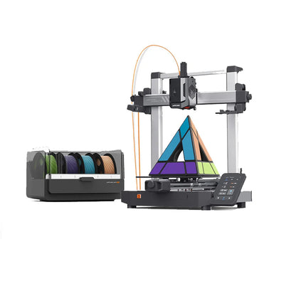 High-speed 3D printer showcasing colorful filament spools and precision components for rapid prototyping.