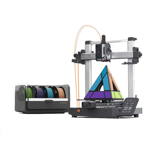 High-speed 3D printer showcasing colorful filament spools and precision components for rapid prototyping.