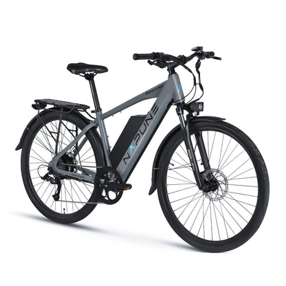 Adult electric bicycle in grey color designed for city commute and leisure rides.