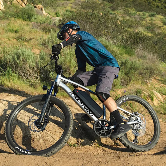 Adult electric bicycle in action on a rugged trail, perfect for commuting and leisure rides.