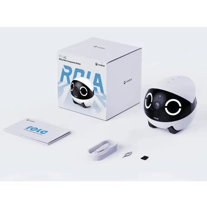 New Enabot Mini Pet Companion Robot in packaging with accessories and manual.