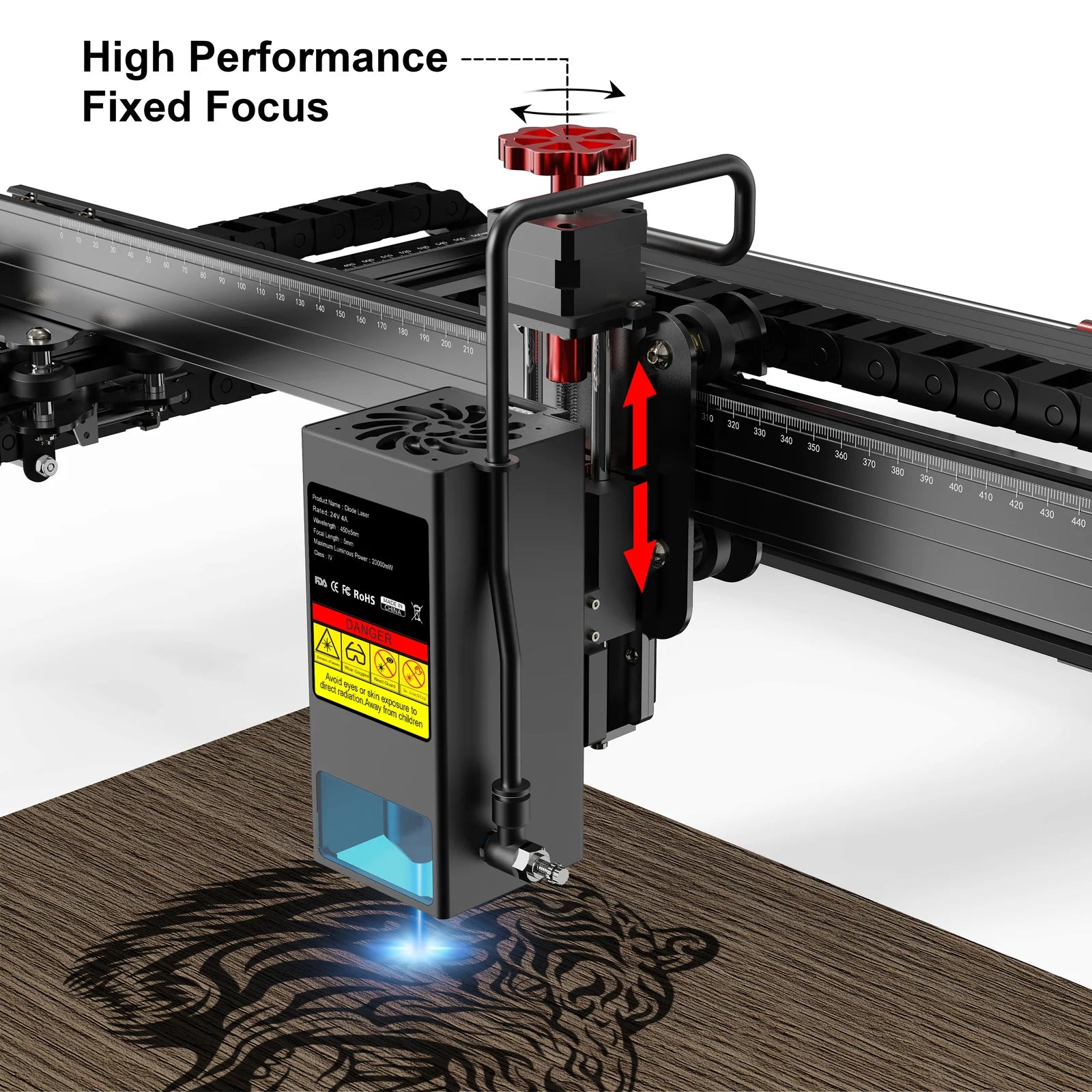 TS2 20W Laser Engraver demonstrating high performance and fixed focus on wood engraving.