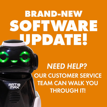ARTIE MAX coding drawing robot STEM toy showcasing a brand-new software update with customer service assistance.