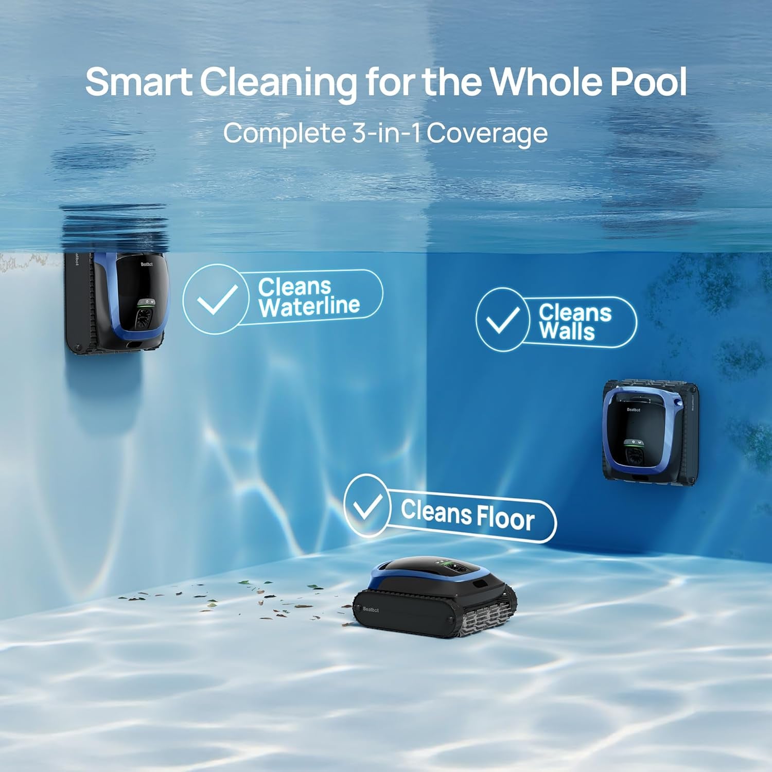 Aquasense 2 Cordless Robotic Pool Vacuum Cleaner, Smart Surface Parking, Double-Pass Waterline Scrubbing, Cleans Floor, Walls and Waterline