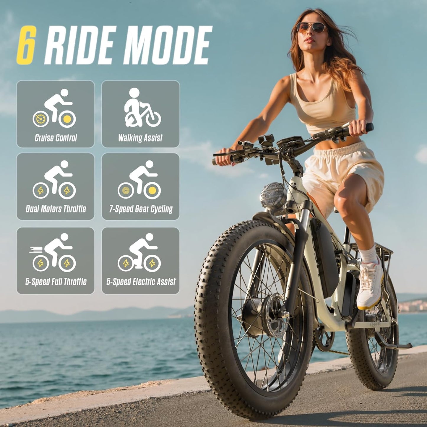 6000W Max Speed 45MPH Dual Motor Electric Bike for Adults,60V 1200Wh Removable Battery with 24" Fat Tire up to 100 Miles Range with Full Suspension All Terrain Ebike for Men Women PU364