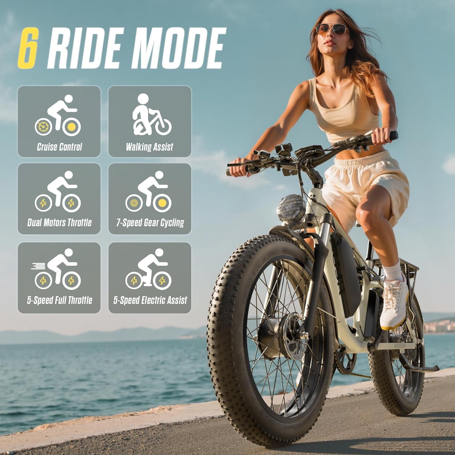 6000W Max Speed 45MPH Dual Motor Electric Bike for Adults,60V 1200Wh Removable Battery with 24" Fat Tire up to 100 Miles Range with Full Suspension All Terrain Ebike for Men Women PU364