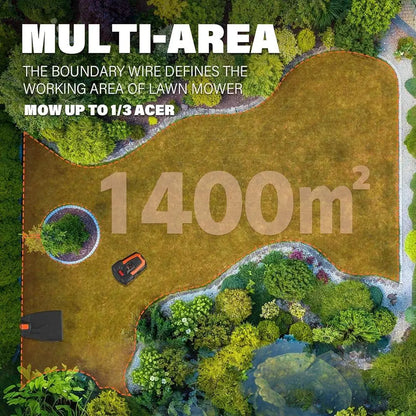 automatic robot lawn mower working area defined by boundary wire to mow up to 1400m²