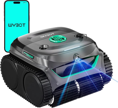 C2 Vision 2026 New Cordless Robotic Pool Cleaner with AI Vision, Powerful Suction Pool Vacuum for Inground Pools, Ultra-Fine Filtration, Wall&Waterline Cleaning, Gray with Green Outlet