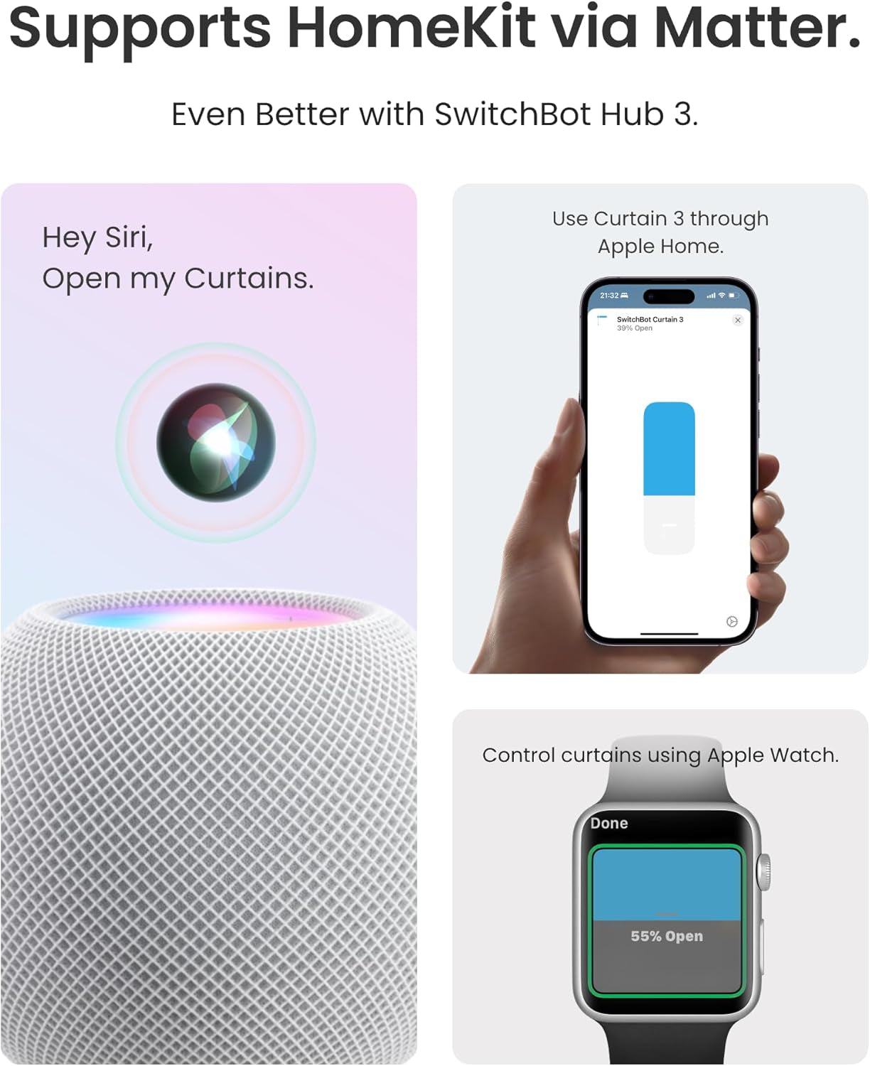 2025 Automatic Curtain Opener 3 Rod-Bluetooth Remote Control, Wifi&App Control, Upgraded High-Performance, Add Hub to Work with Alexa, Google Home, Homekit via Matter