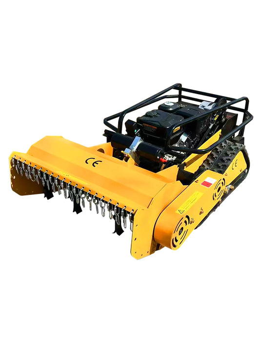Remote Control Flail Crawler Mower with flail deck for tackling rough terrain and vegetation.