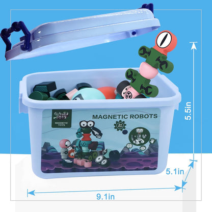 Magnetic Robots, 35PCS Magnetic Blocks Set for Kids with Storage Box, Stacking Robots Toy STEM Educational Playset for Boys and Girls Ages 3-6 Style A