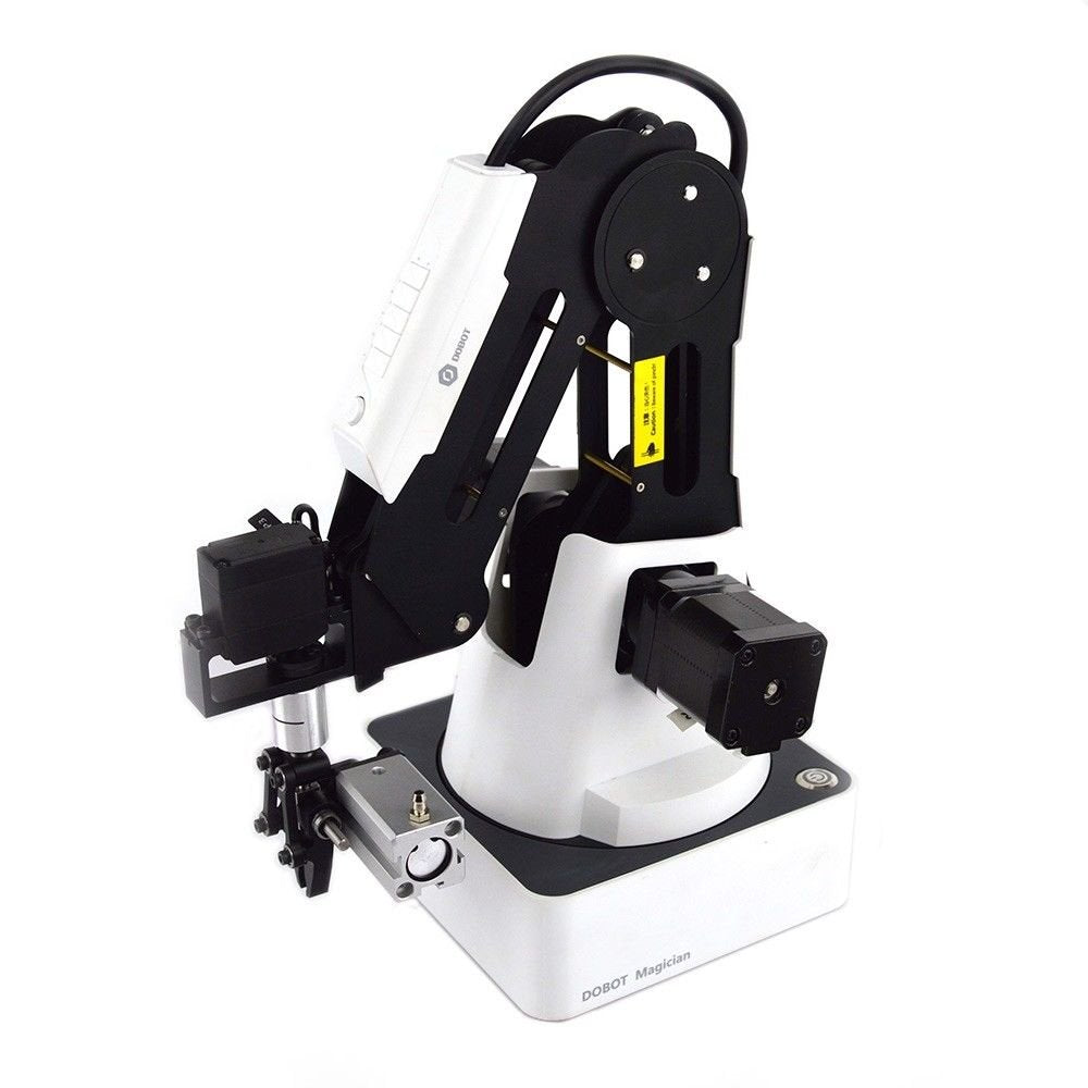 K12 STEM educational magician kit robot arm demonstrating science principles in a classroom setting.
