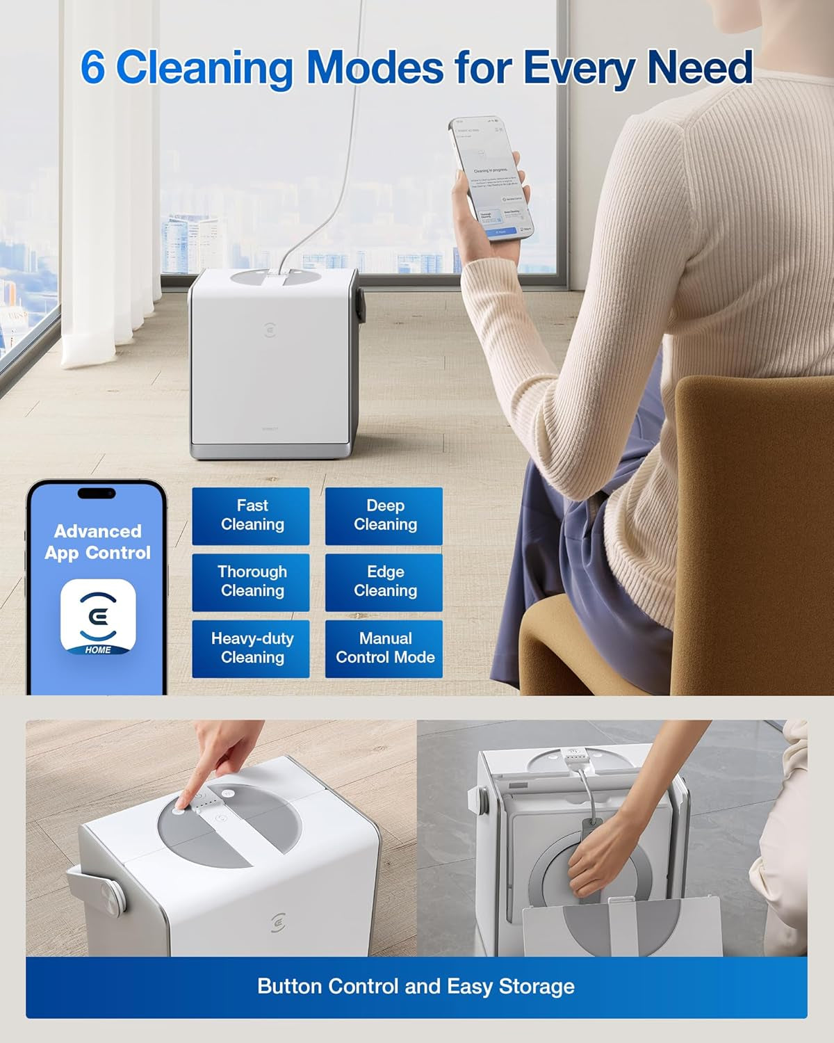 WINBOT W2 PRO Omni Portable Window Cleaning Robot with Multi-Functional Station, Charging While Working, Intelligent Cleaning with Triple Nozzle Water Sprayer, 12-Level Protection