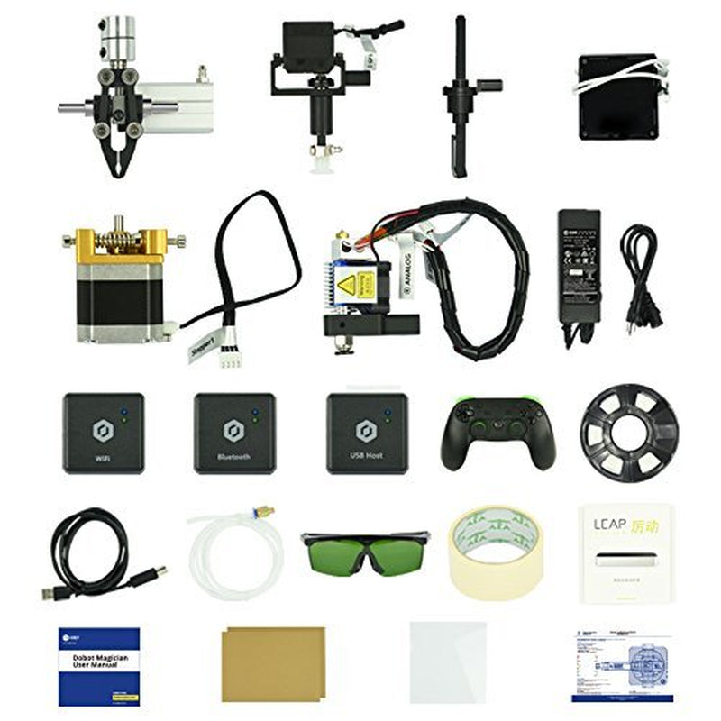 K12 STEM educational magician kit components including motors, sensors, and accessories for science magic.