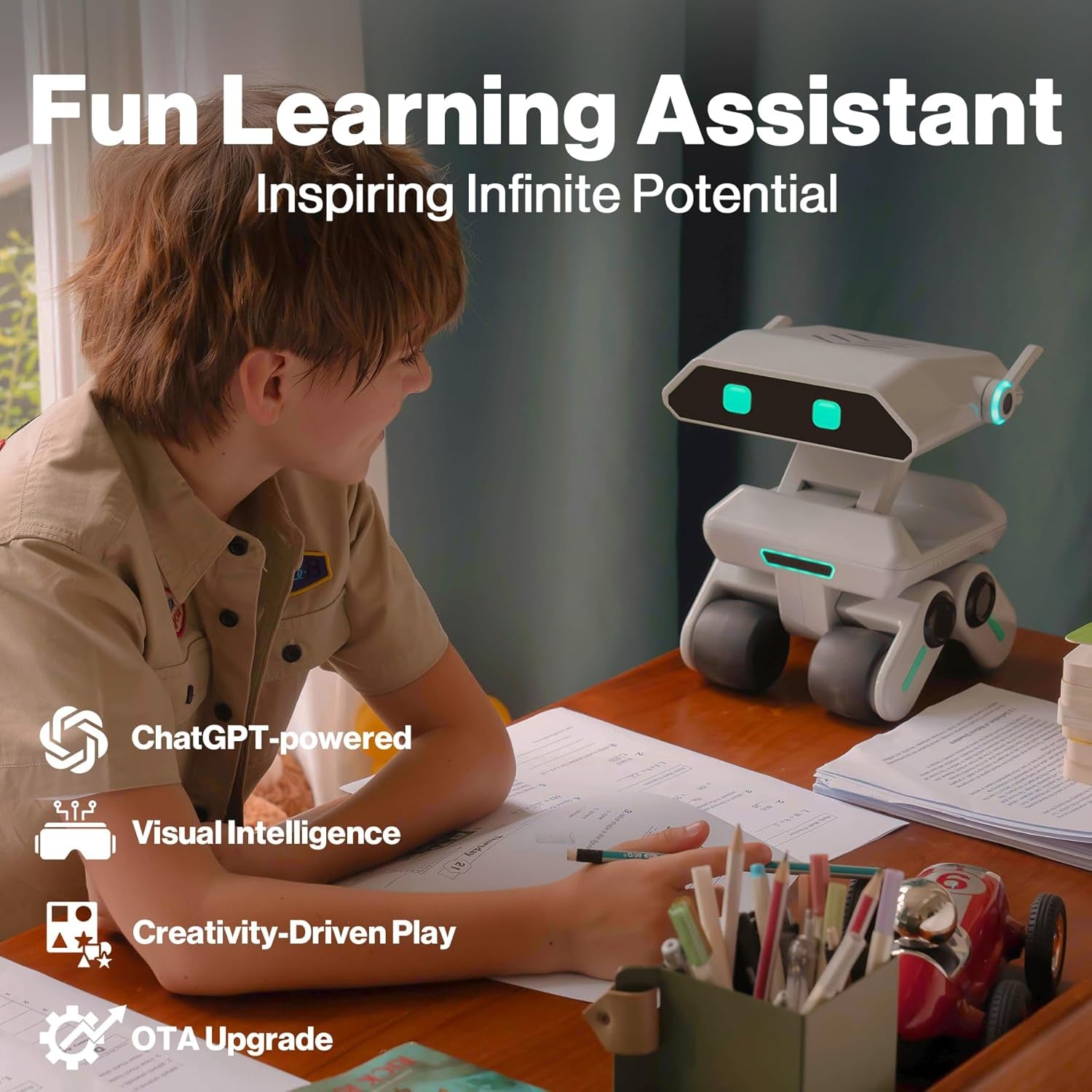 AI Robot for Kids, Programmable & Interactive AI Robot, STEAM Educational Toy Chatgpt Powered, Personalized Companion Robot W/Voice Control, Visual Recognition, Emotion-Aware, Long-Term Memory