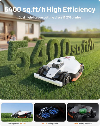 LUBA 3 AWD 5000 Robot Lawn Mower with Garage, 1.25 Acres, 360° Lidar+Netrtk+Ai Vision, All-Wheel-Drive for 80% Slopes, 50 Multi-Zone Management, Cutting Height 1.0"-2.7"